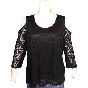 Women Black Lace Cold Shoulder Top